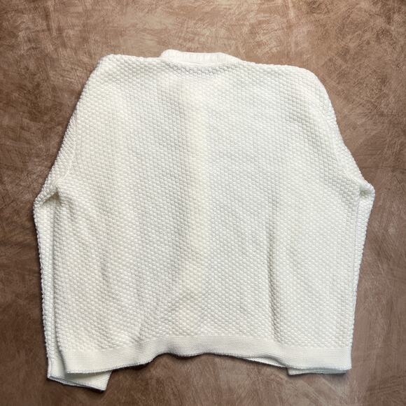 Vintage 60s Waffle Cable Knit Textured Cardigan Sweater White Button Up Cottage - Picture 2 of 4